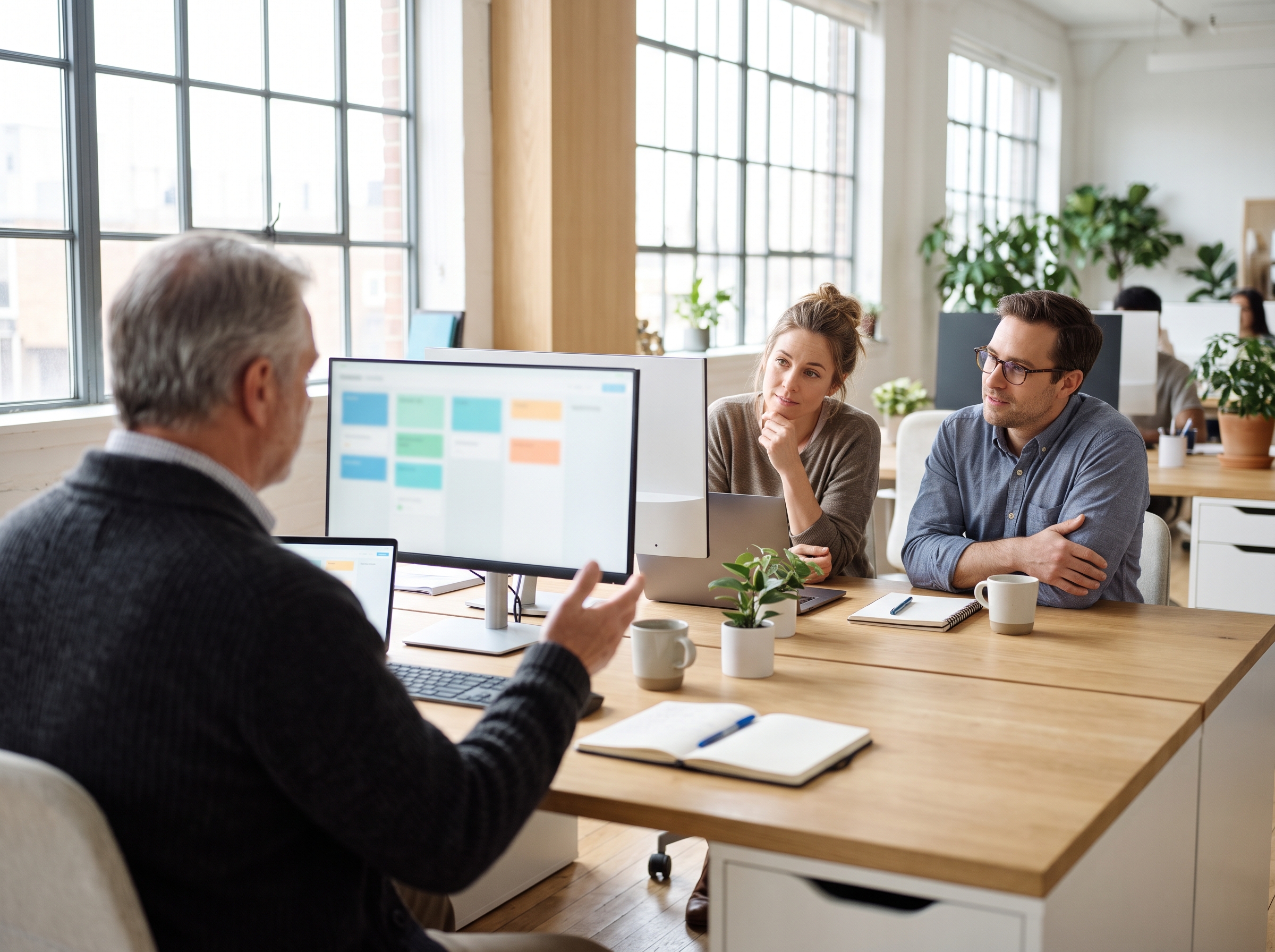 Gestor analisando CRM de controle central